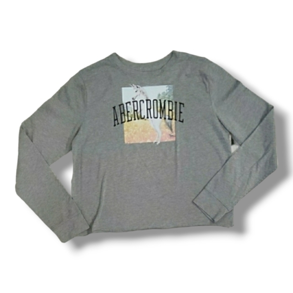 Abercrombie Gray Long Sleeve Graphic Unicorn T-Shirt - Size 11/12